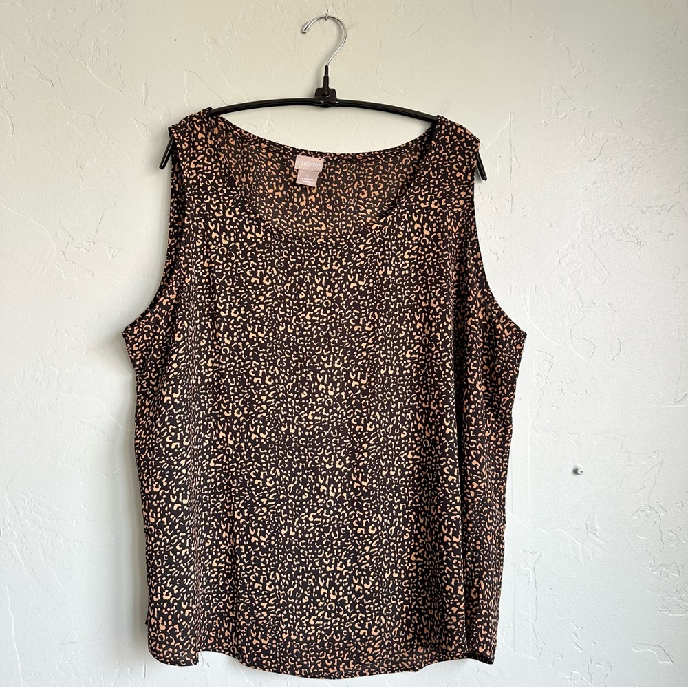 Chico's Black Tank Top with Tan Animal Print